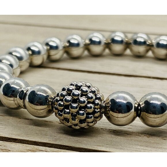 Lagos Sterling Silver 925 Signature Caviar Stretch Bracelet 8mm - Picture 3 of 12